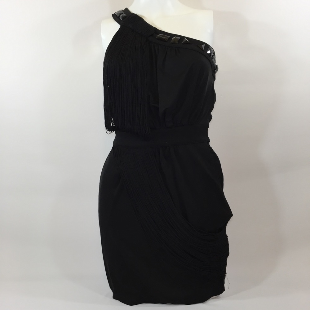 bebe One Shoulder Tassel Dress xxs